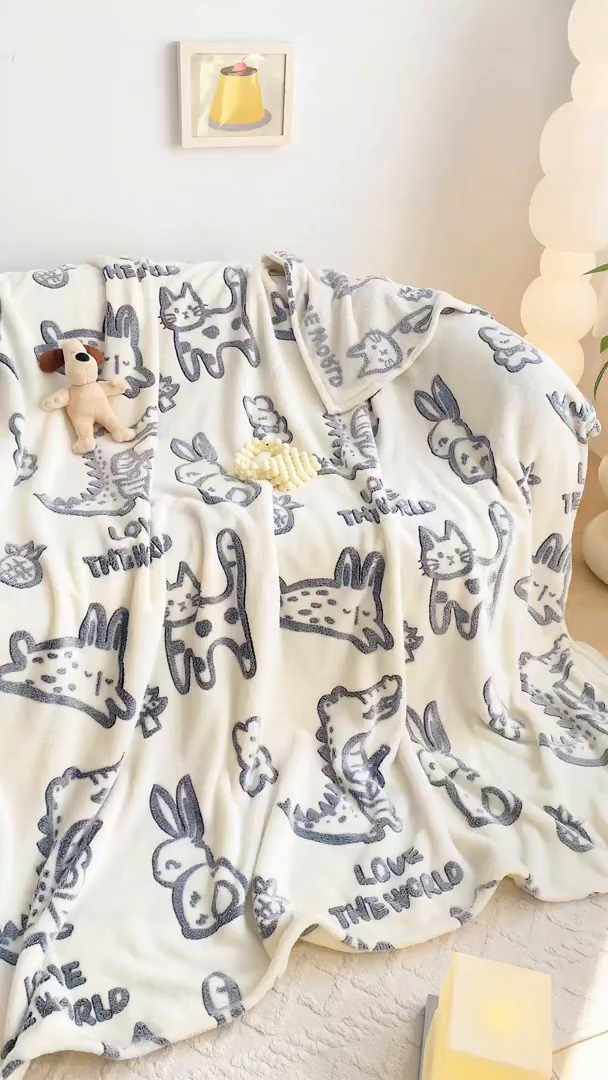 91家纺网 家纺一手货源 找家纺 爱彼家纺 2025热门冬季加厚雪花绒印花多功能毛毯毯子修色图-系列二 黑猫仔仔