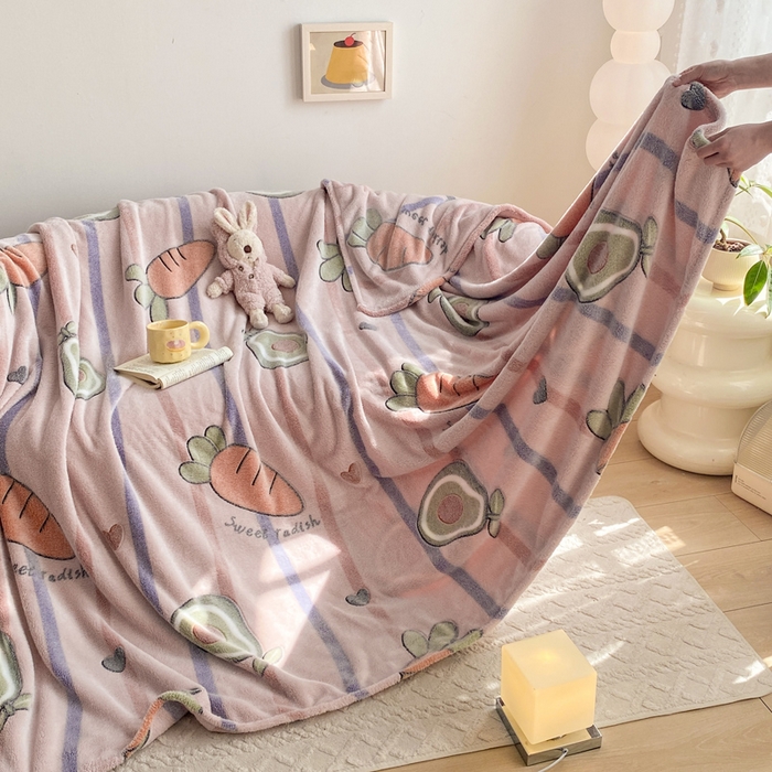 91家纺网 家纺一手货源 找家纺 爱彼家纺 2025热门冬季加厚雪花绒印花多功能毛毯毯子修色图-系列二 开心萝卜