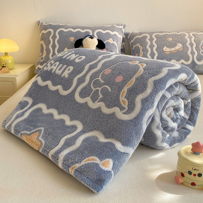 爱彼家纺 2025热门冬季加厚雪花绒印花多功能毛毯毯子修色图-系列二 恐龙仔