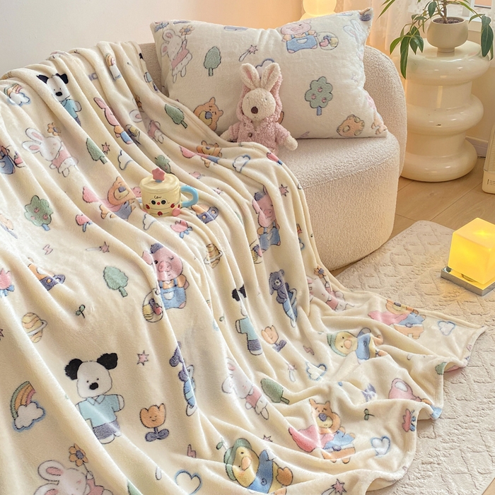 91家纺网 家纺一手货源 找家纺 爱彼家纺 2025热门冬季加厚雪花绒印花多功能毛毯毯子修色图-系列二 快乐伙伴