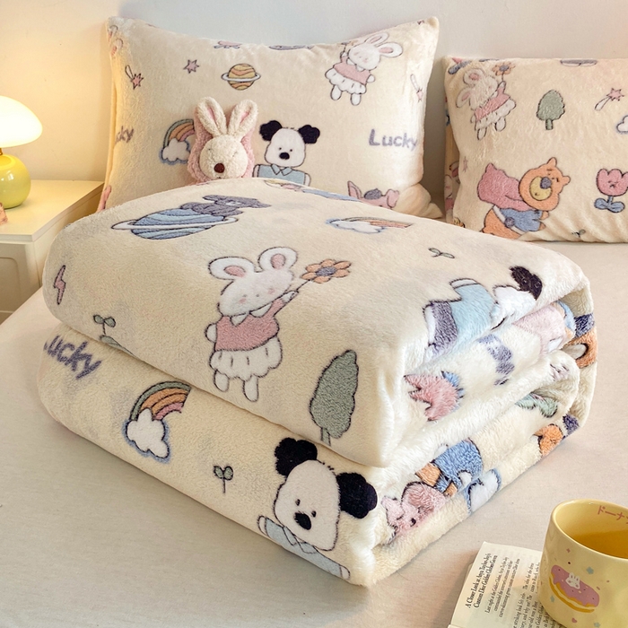 91家纺网 家纺一手货源 找家纺 爱彼家纺 2025热门冬季加厚雪花绒印花多功能毛毯毯子修色图-系列二 快乐伙伴