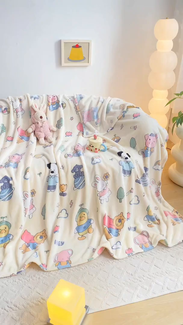 91家纺网 家纺一手货源 找家纺 爱彼家纺 2025热门冬季加厚雪花绒印花多功能毛毯毯子修色图-系列二 快乐伙伴