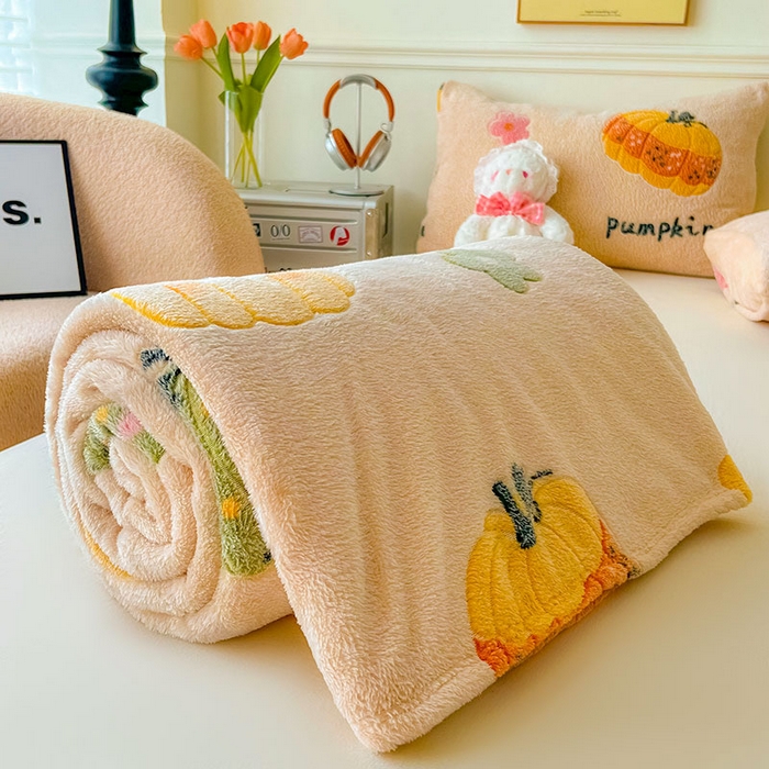 91家纺网 家纺一手货源 找家纺 爱彼家纺 2025热门冬季加厚雪花绒印花多功能毛毯毯子修色图-系列二 南瓜乐园