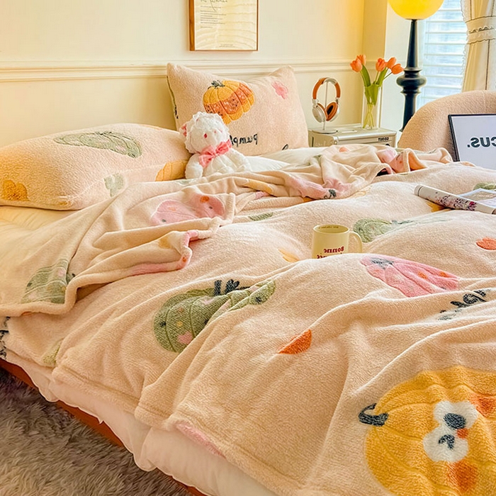 91家纺网 家纺一手货源 找家纺 爱彼家纺 2025热门冬季加厚雪花绒印花多功能毛毯毯子修色图-系列二 南瓜乐园