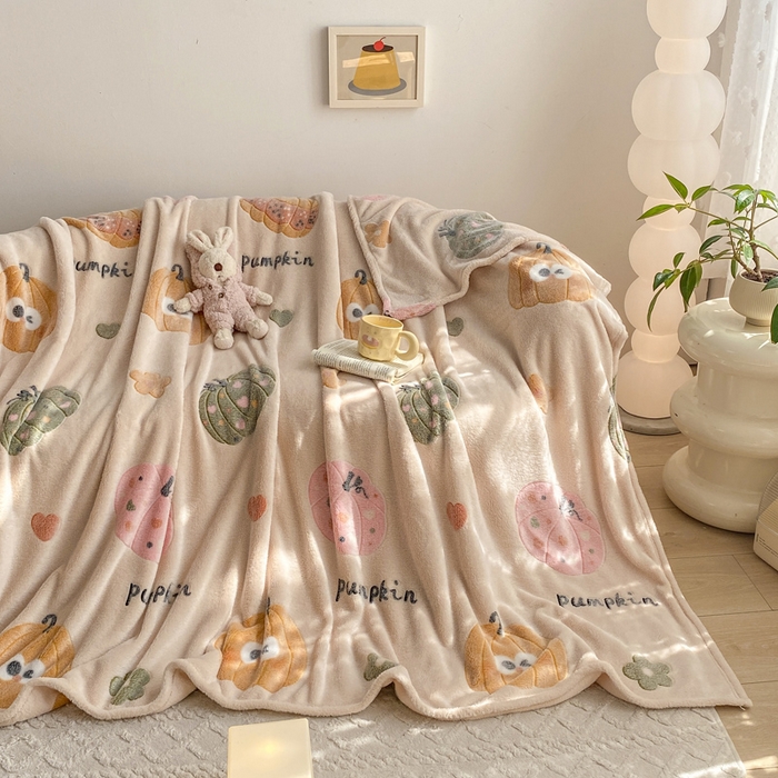 91家纺网 家纺一手货源 找家纺 爱彼家纺 2025热门冬季加厚雪花绒印花多功能毛毯毯子修色图-系列二 南瓜乐园