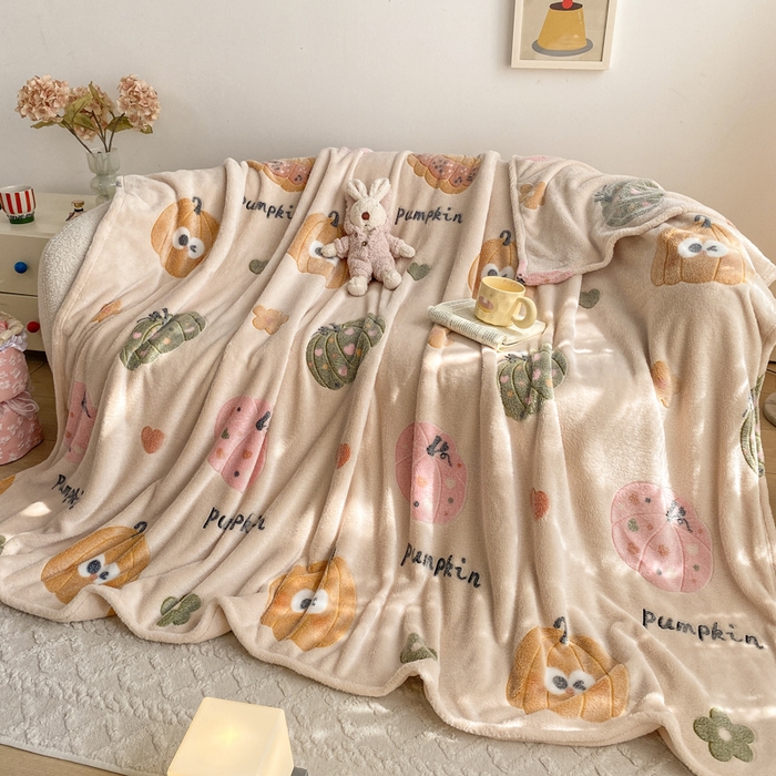 91家纺网 家纺一手货源 找家纺 爱彼家纺 2025热门冬季加厚雪花绒印花多功能毛毯毯子修色图-系列二 南瓜乐园