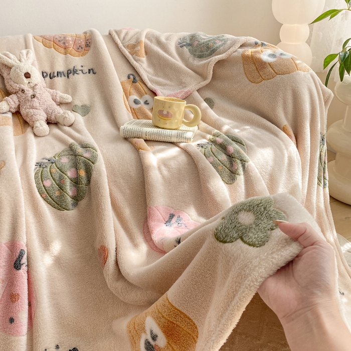 91家纺网 家纺一手货源 找家纺 爱彼家纺 2025热门冬季加厚雪花绒印花多功能毛毯毯子修色图-系列二 南瓜乐园