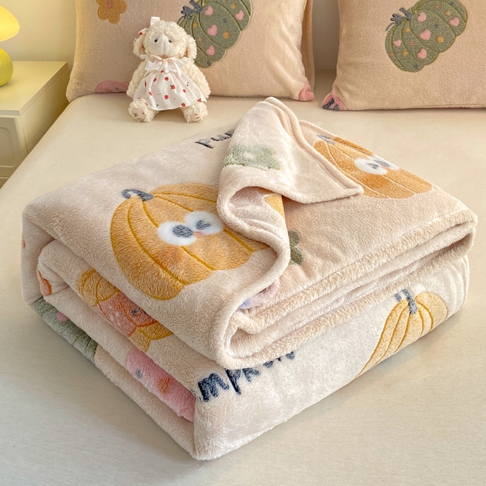 91家纺网 家纺一手货源 找家纺 爱彼家纺 2025热门冬季加厚雪花绒印花多功能毛毯毯子修色图-系列二 南瓜乐园