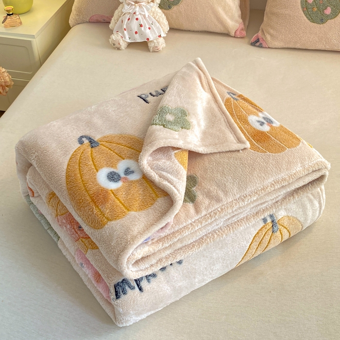 91家纺网 家纺一手货源 找家纺 爱彼家纺 2025热门冬季加厚雪花绒印花多功能毛毯毯子修色图-系列二 南瓜乐园