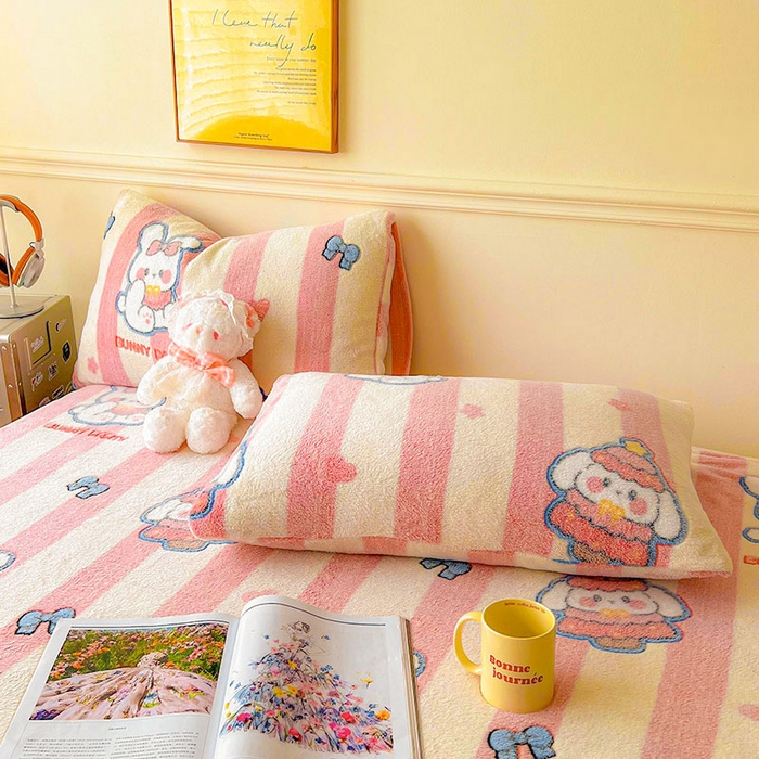 91家纺网 家纺一手货源 找家纺 爱彼家纺 2025热门冬季加厚雪花绒印花多功能毛毯毯子修色图-系列二 条纹兔