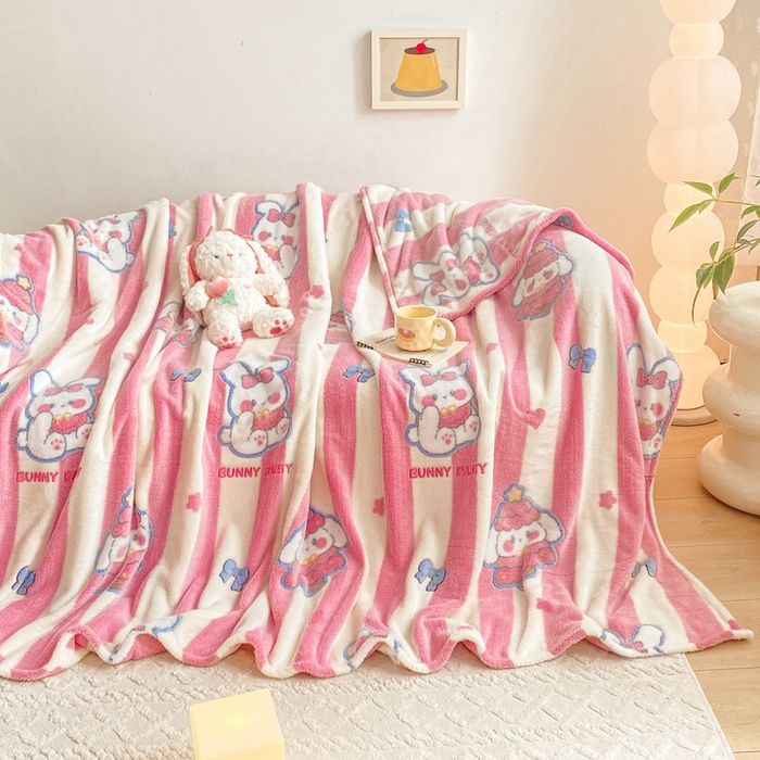 91家纺网 家纺一手货源 找家纺 爱彼家纺 2025热门冬季加厚雪花绒印花多功能毛毯毯子修色图-系列二 条纹兔