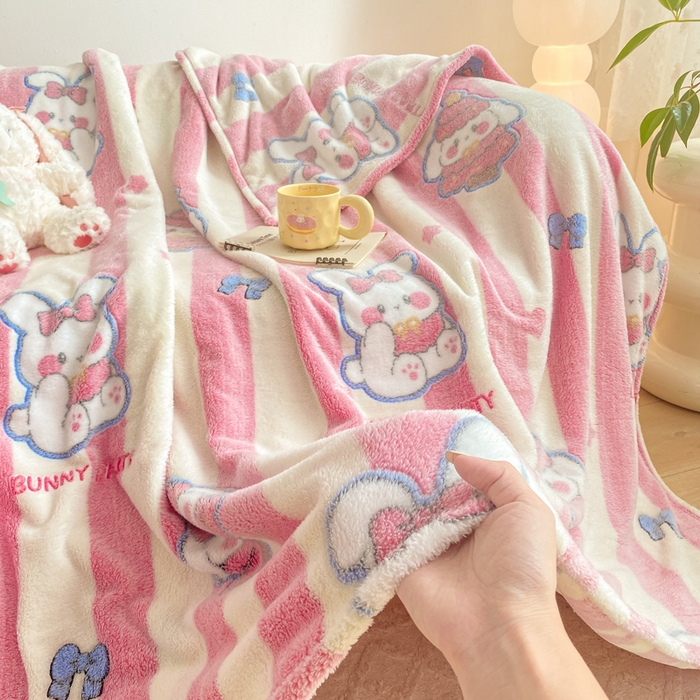 91家纺网 家纺一手货源 找家纺 爱彼家纺 2025热门冬季加厚雪花绒印花多功能毛毯毯子修色图-系列二 条纹兔