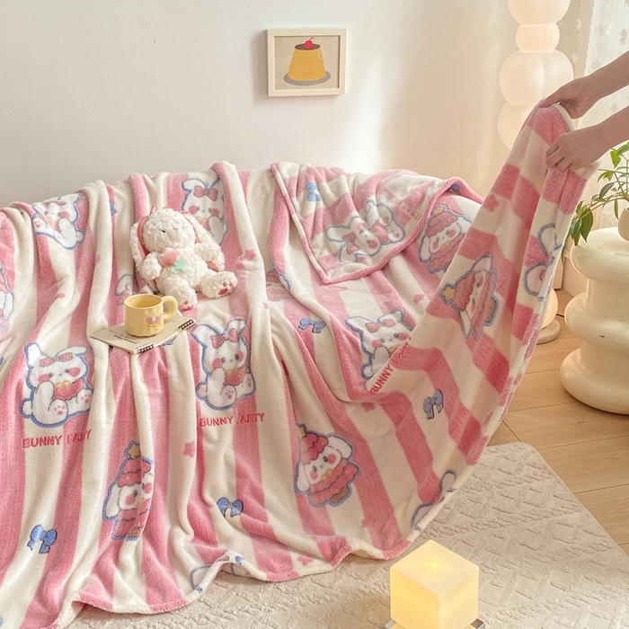 91家纺网 家纺一手货源 找家纺 爱彼家纺 2025热门冬季加厚雪花绒印花多功能毛毯毯子修色图-系列二 条纹兔