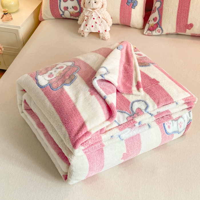 91家纺网 家纺一手货源 找家纺 爱彼家纺 2025热门冬季加厚雪花绒印花多功能毛毯毯子修色图-系列二 条纹兔