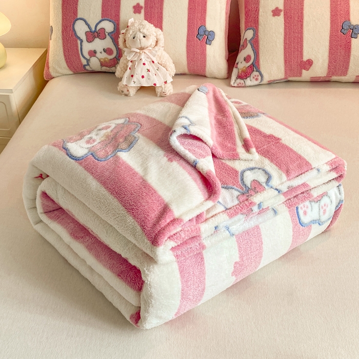 91家纺网 家纺一手货源 找家纺 爱彼家纺 2025热门冬季加厚雪花绒印花多功能毛毯毯子修色图-系列二 条纹兔