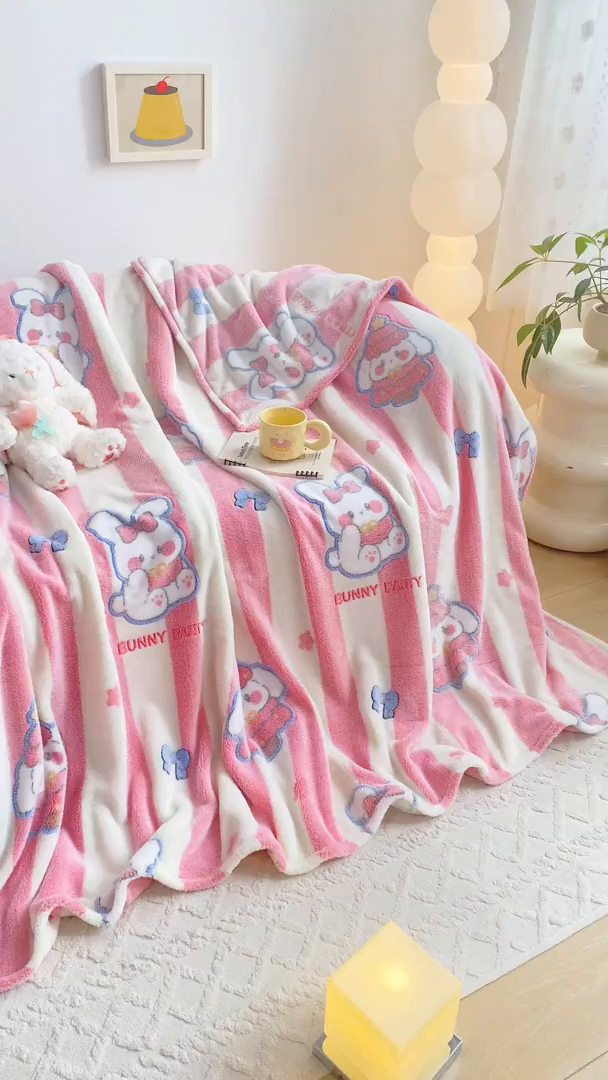 91家纺网 家纺一手货源 找家纺 爱彼家纺 2025热门冬季加厚雪花绒印花多功能毛毯毯子修色图-系列二 条纹兔