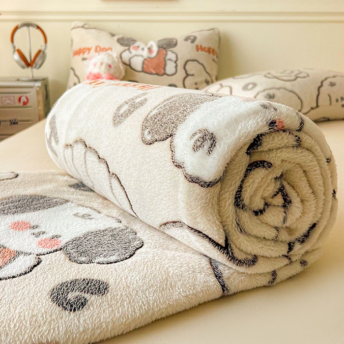 91家纺网 家纺一手货源 找家纺 爱彼家纺 2025热门冬季加厚雪花绒印花多功能毛毯毯子修色图-系列二 涂鸦小狗