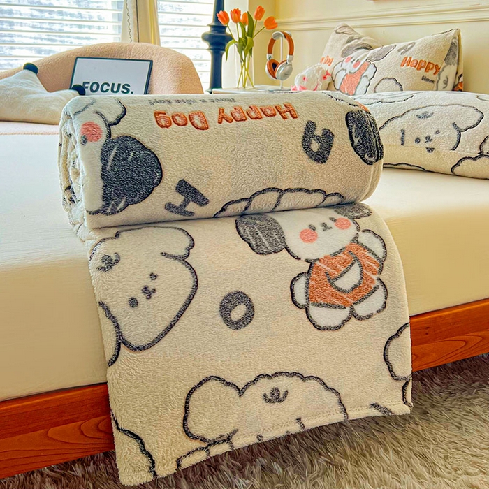 91家纺网 家纺一手货源 找家纺 爱彼家纺 2025热门冬季加厚雪花绒印花多功能毛毯毯子修色图-系列二 涂鸦小狗