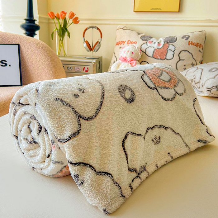 91家纺网 家纺一手货源 找家纺 爱彼家纺 2025热门冬季加厚雪花绒印花多功能毛毯毯子修色图-系列二 涂鸦小狗