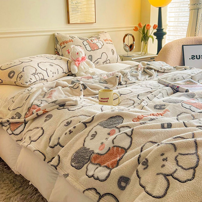 91家纺网 家纺一手货源 找家纺 爱彼家纺 2025热门冬季加厚雪花绒印花多功能毛毯毯子修色图-系列二 涂鸦小狗