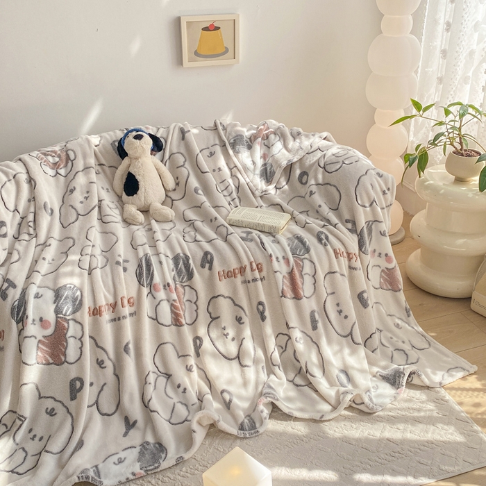 91家纺网 家纺一手货源 找家纺 爱彼家纺 2025热门冬季加厚雪花绒印花多功能毛毯毯子修色图-系列二 涂鸦小狗