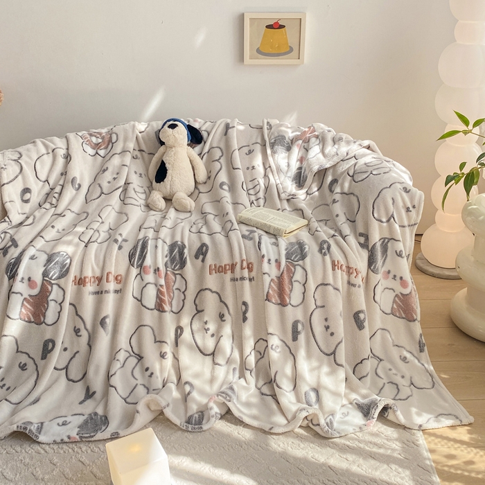 91家纺网 家纺一手货源 找家纺 爱彼家纺 2025热门冬季加厚雪花绒印花多功能毛毯毯子修色图-系列二 涂鸦小狗