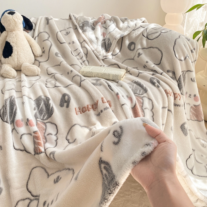 91家纺网 家纺一手货源 找家纺 爱彼家纺 2025热门冬季加厚雪花绒印花多功能毛毯毯子修色图-系列二 涂鸦小狗