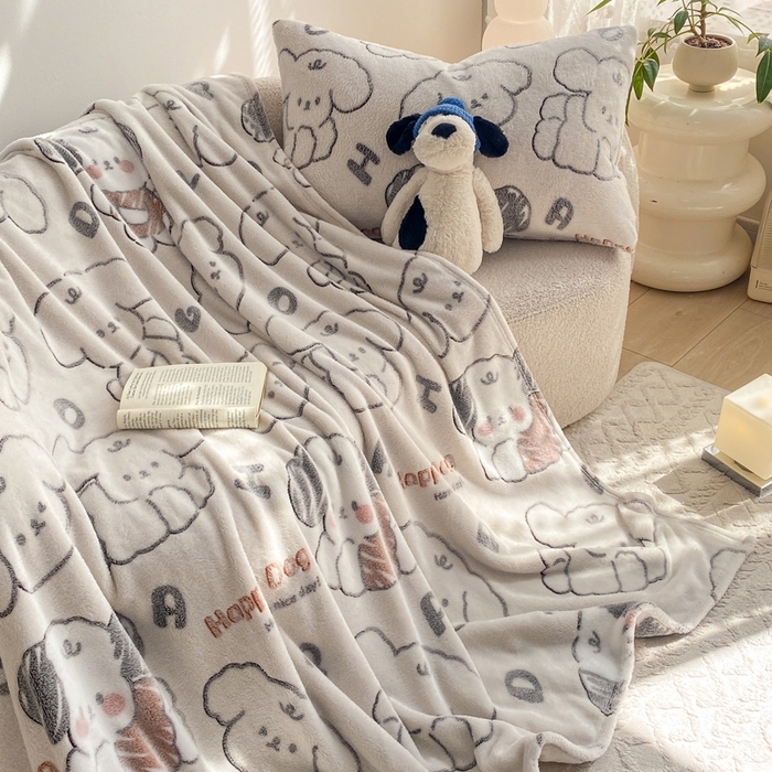 91家纺网 家纺一手货源 找家纺 爱彼家纺 2025热门冬季加厚雪花绒印花多功能毛毯毯子修色图-系列二 涂鸦小狗