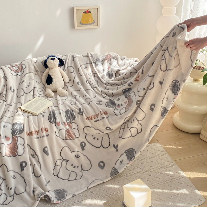 91家纺网 家纺一手货源 找家纺 爱彼家纺 2025热门冬季加厚雪花绒印花多功能毛毯毯子修色图-系列二 涂鸦小狗