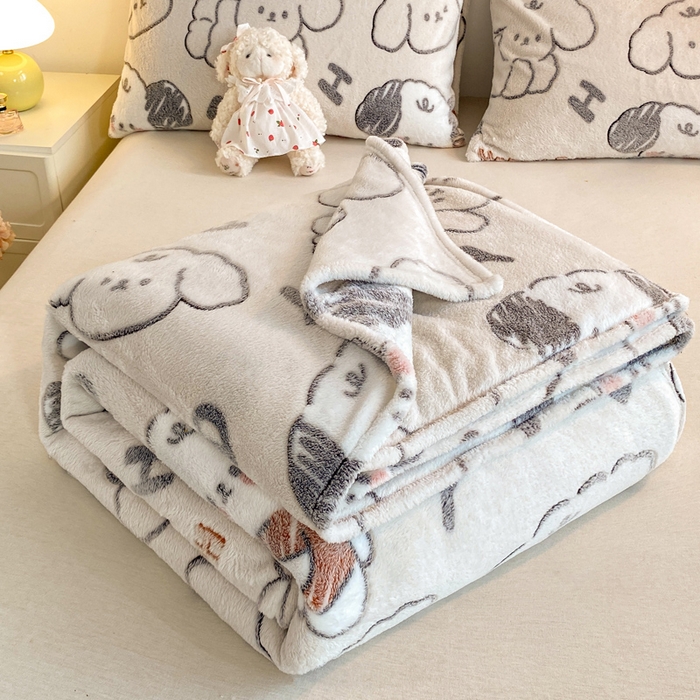 91家纺网 家纺一手货源 找家纺 爱彼家纺 2025热门冬季加厚雪花绒印花多功能毛毯毯子修色图-系列二 涂鸦小狗