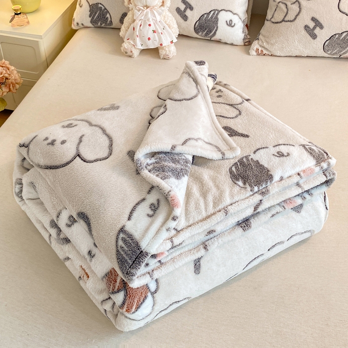 91家纺网 家纺一手货源 找家纺 爱彼家纺 2025热门冬季加厚雪花绒印花多功能毛毯毯子修色图-系列二 涂鸦小狗