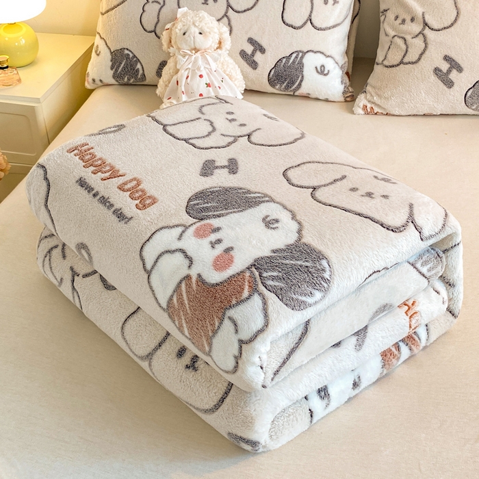 91家纺网 家纺一手货源 找家纺 爱彼家纺 2025热门冬季加厚雪花绒印花多功能毛毯毯子修色图-系列二 涂鸦小狗