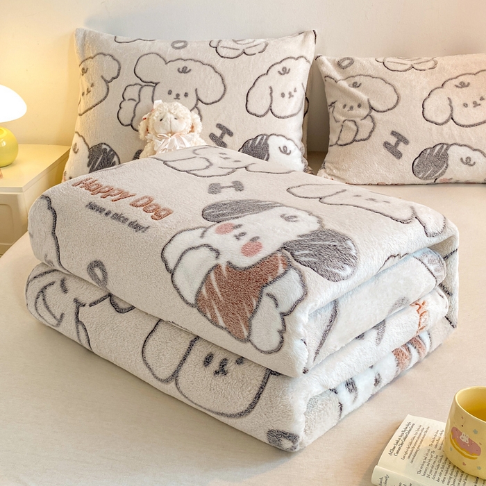 91家纺网 家纺一手货源 找家纺 爱彼家纺 2025热门冬季加厚雪花绒印花多功能毛毯毯子修色图-系列二 涂鸦小狗