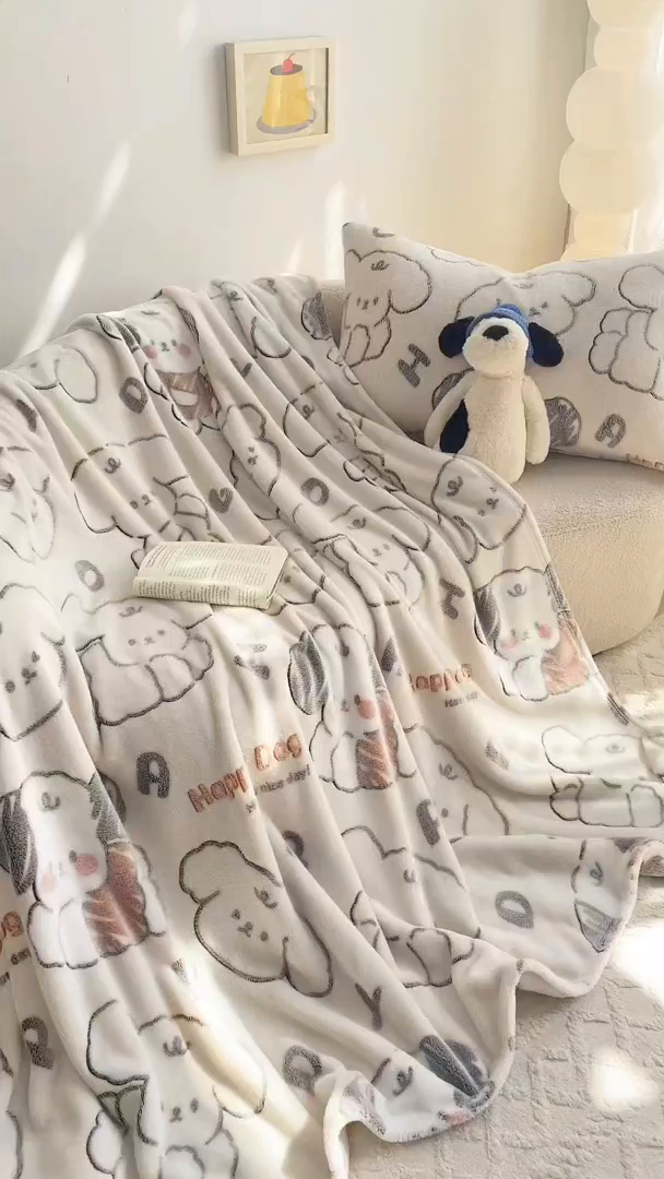 91家纺网 家纺一手货源 找家纺 爱彼家纺 2025热门冬季加厚雪花绒印花多功能毛毯毯子修色图-系列二 涂鸦小狗