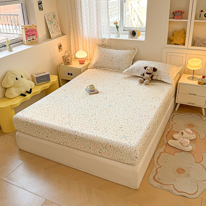 91家纺网 家纺一手货源 找家纺 名优家纺 2026新款12868全棉印花床笠 动物花园