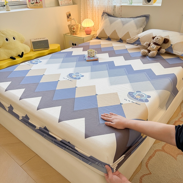 名优家纺 2026新款12868全棉印花床笠 几何飞船