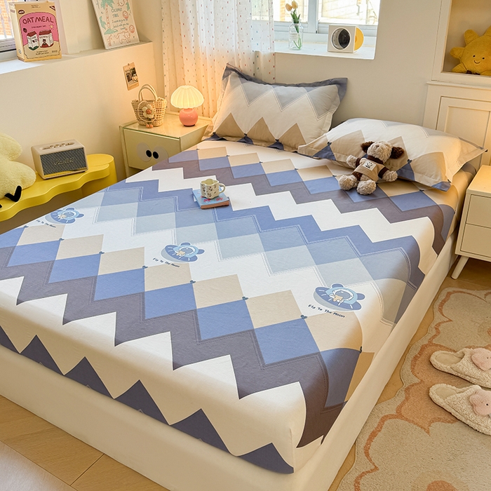 91家纺网 家纺一手货源 找家纺 名优家纺 2026新款12868全棉印花床笠 几何飞船