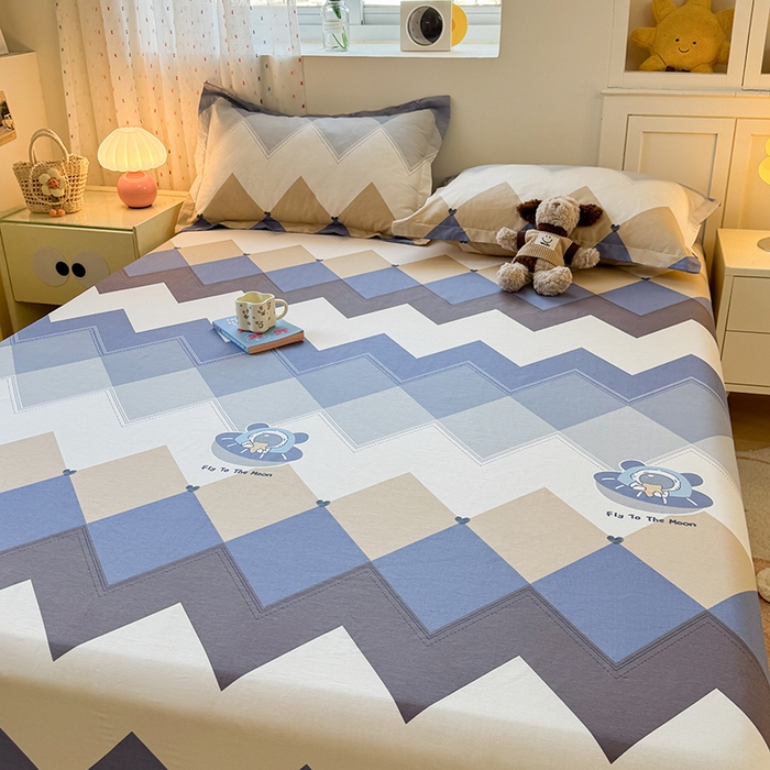 91家纺网 家纺一手货源 找家纺 名优家纺 2026新款12868全棉印花床笠 几何飞船