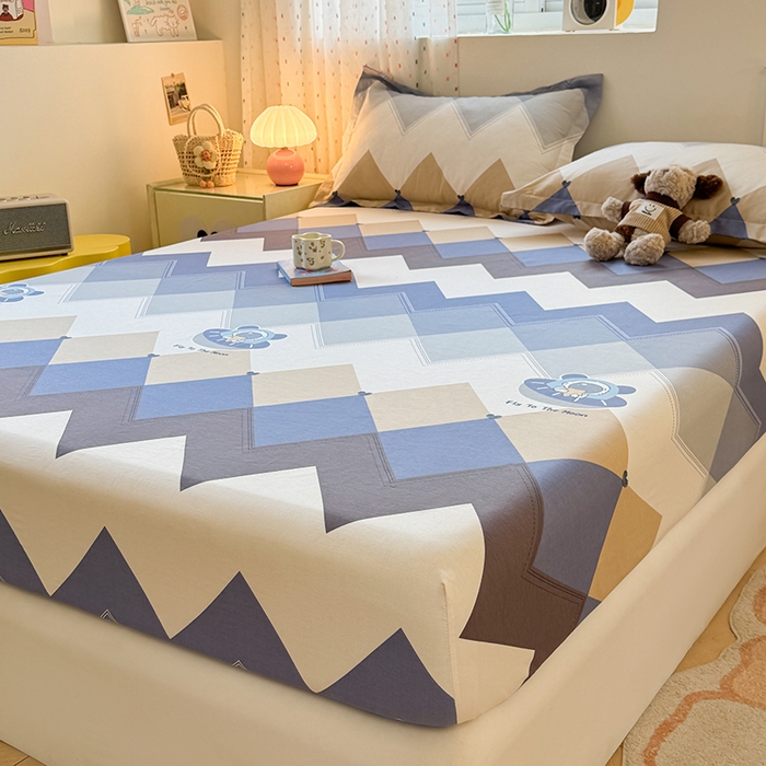 91家纺网 家纺一手货源 找家纺 名优家纺 2026新款12868全棉印花床笠 几何飞船