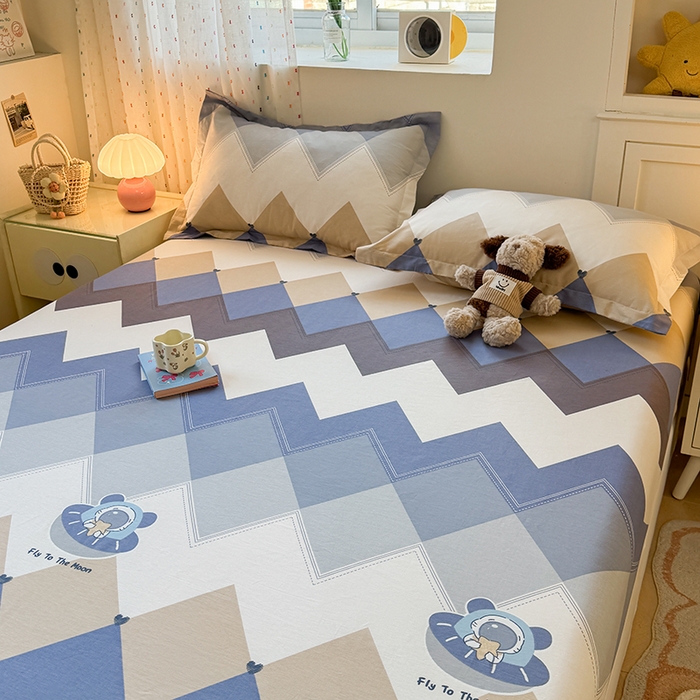 91家纺网 家纺一手货源 找家纺 名优家纺 2026新款12868全棉印花床笠 几何飞船