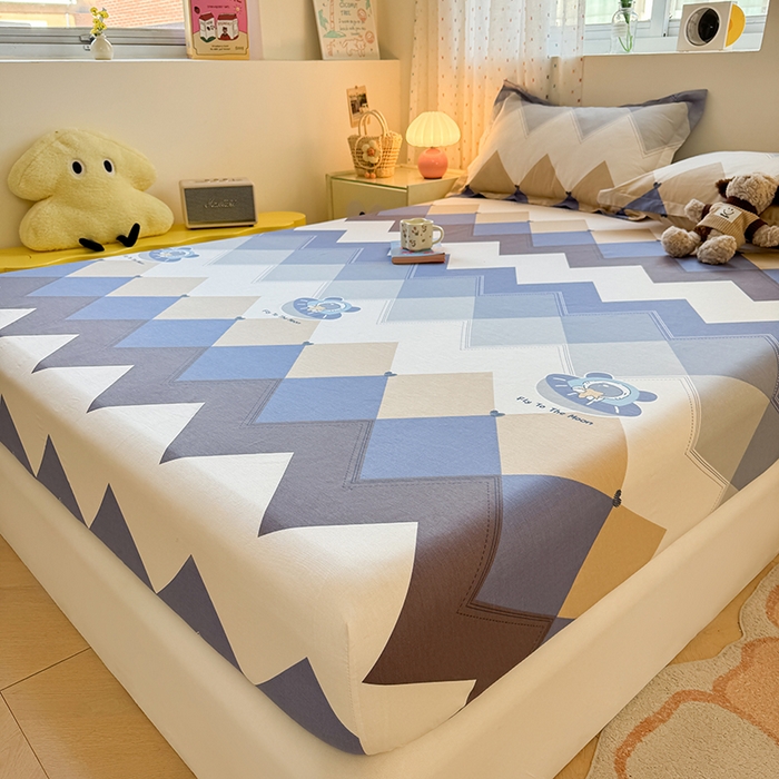 91家纺网 家纺一手货源 找家纺 名优家纺 2026新款12868全棉印花床笠 几何飞船