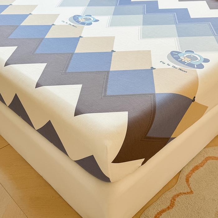 91家纺网 家纺一手货源 找家纺 名优家纺 2026新款12868全棉印花床笠 几何飞船