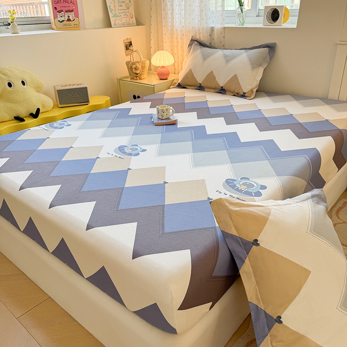 91家纺网 家纺一手货源 找家纺 名优家纺 2026新款12868全棉印花床笠 几何飞船