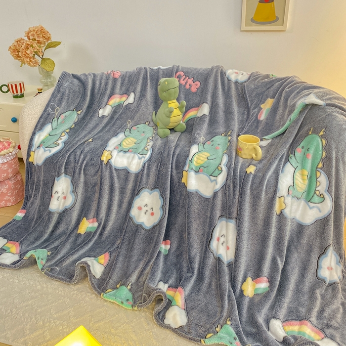 91家纺网 家纺一手货源 找家纺 爱彼家纺 2025热门冬季加厚雪花绒印花多功能毛毯毯子修色图-系列二 小恐龙灰