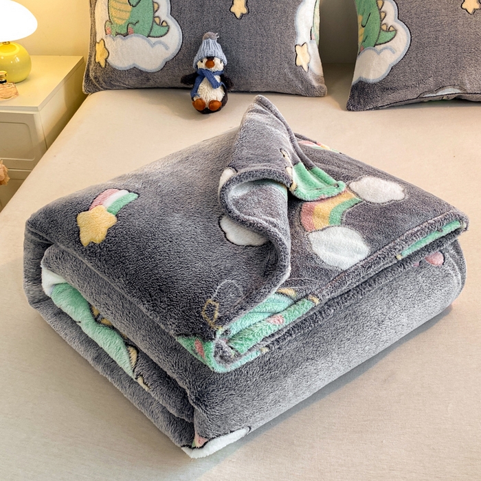91家纺网 家纺一手货源 找家纺 爱彼家纺 2025热门冬季加厚雪花绒印花多功能毛毯毯子修色图-系列二 小恐龙灰