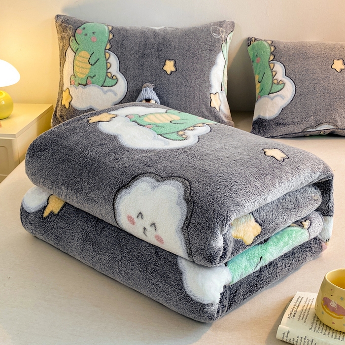 91家纺网 家纺一手货源 找家纺 爱彼家纺 2025热门冬季加厚雪花绒印花多功能毛毯毯子修色图-系列二 小恐龙灰