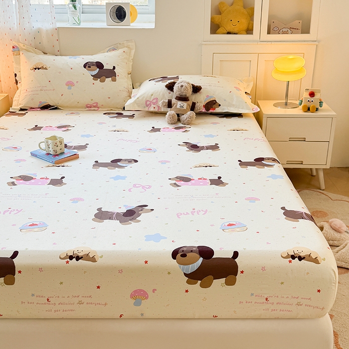 91家纺网 家纺一手货源 找家纺 名优家纺 2026新款12868全棉印花床笠 困困腊肠狗