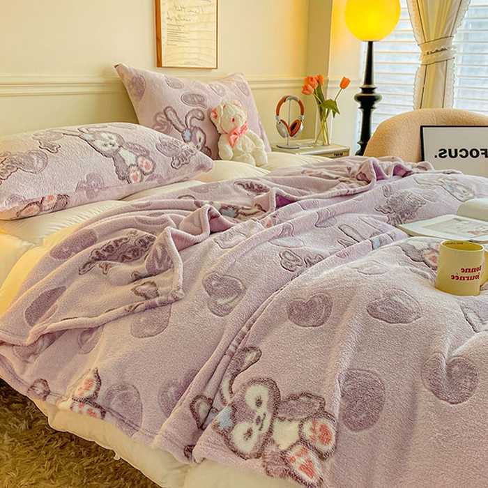 91家纺网 家纺一手货源 找家纺 爱彼家纺 2025热门冬季加厚雪花绒印花多功能毛毯毯子修色图-系列二 小紫奶兔