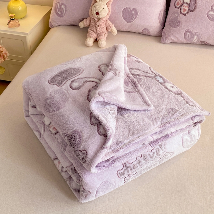 91家纺网 家纺一手货源 找家纺 爱彼家纺 2025热门冬季加厚雪花绒印花多功能毛毯毯子修色图-系列二 小紫奶兔