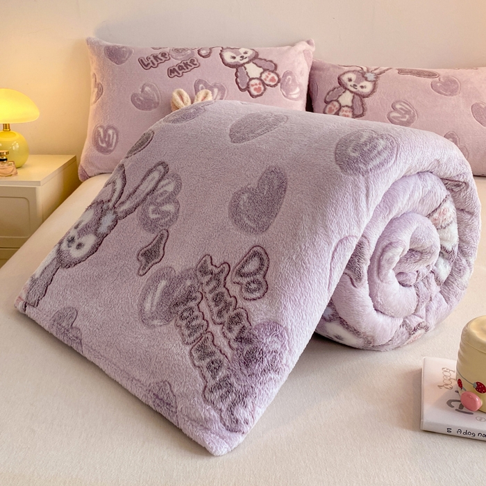 91家纺网 家纺一手货源 找家纺 爱彼家纺 2025热门冬季加厚雪花绒印花多功能毛毯毯子修色图-系列二 小紫奶兔